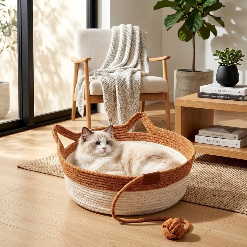 Furniture Hardware For Bed - Плетеная хлопковая корзина-лежанка для кошек 35/40/46